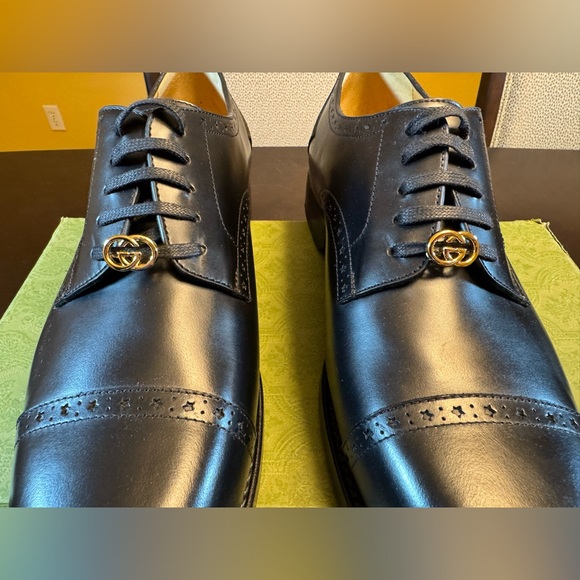 New Gucci GG Logo Star Brogue Lace Up Dress Shoes Black Size UK 12 / US 12.5 - Picture 5 of 16